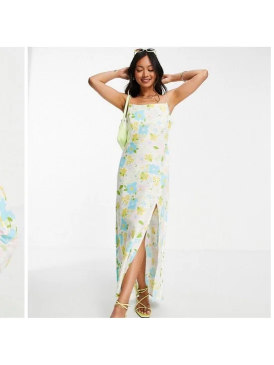 ASOS DESIGN Floral Maxi Dress Size 4 White Multicolor Linen Cotton Summer Spring