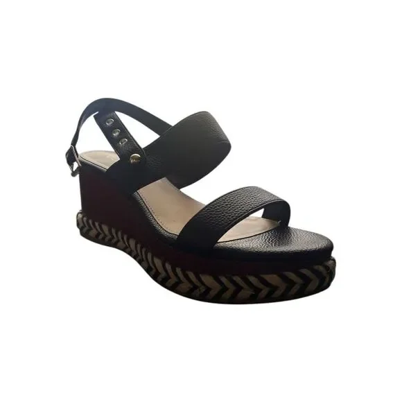 BCBGeneration Allia Black Wedge Sandals Open Toe Ankle Strap Womens Size 8M NWB