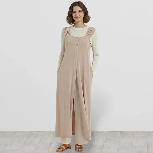 NAP Loungewear Button Open Front Slit Lagenlook Maxi Dress Womens Size Small