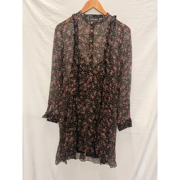 The Kooples Sport‎ Silk Chiffon Hummingbird Dress Small Floral Retro