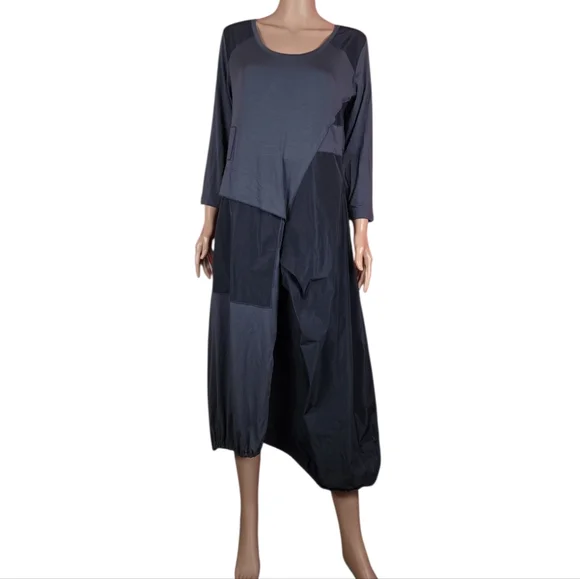 COMFY USA London Midi Dress Size Large Balloon Hem Gray‎ Size Large Lagenlook