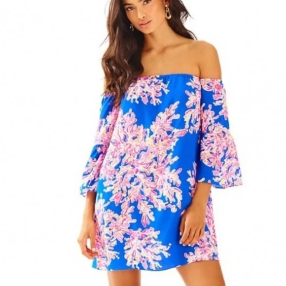 Lilly Pulitzer Sanilla Silk Off the Shoulder Spring Floral Dress NEW