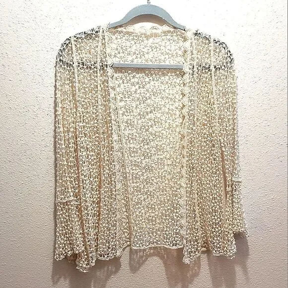 Open weave cardigan by Shien bell sleeve ivory one size NWOT