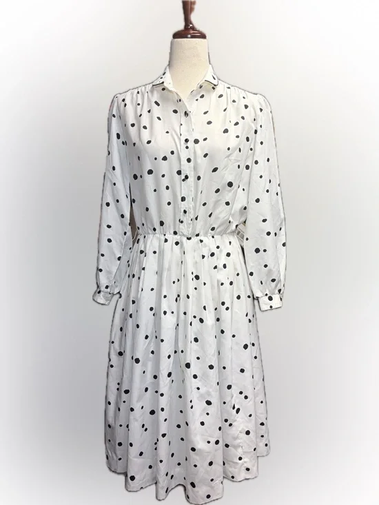 VTG Henry Lee Petites Polka Dot Midi Dress Small 80s‎ Mod Office Siren Preppy
