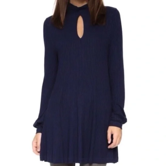 FREE PEOPLE Navy Choker Knit Ribbed Dress