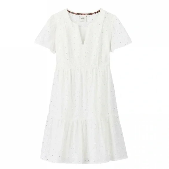NWT White Eyelet Tiered Ruffle Swing Dress Mini Knox Rose Short Sleeve New
