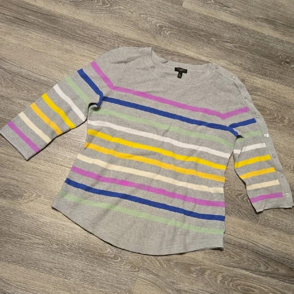 Talbots Gray Multicolor Striped Sweater Size MP