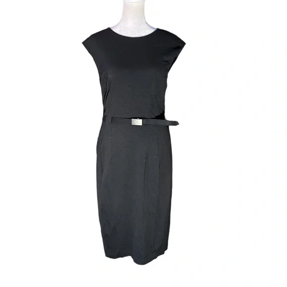 LAUREN RALPH LAUREN BLACK JERSEY SLEEVELESS BELTED MIDI DRESS GREAT CONDITION S