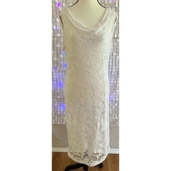 NWT Joseph Ribkoff white lace shift dress with draped neck. Size 10.