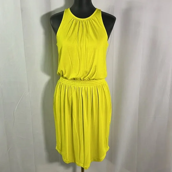 NWT Banana Republic Factory Chartreuse Sleeveless Smocked Waist Dress
