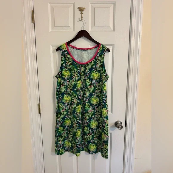Lands’ End Pintuck dress size large green pink