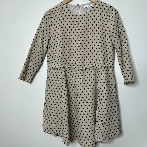 Madewell Silk Polka Dot beige dress 3/4 Sleeve SZ XS