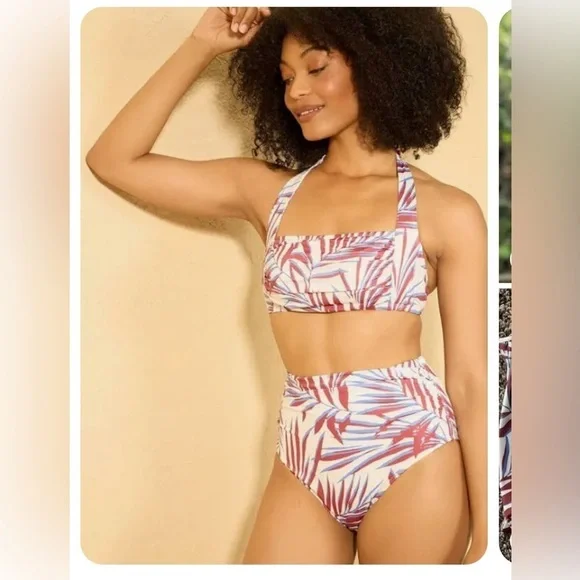 NWT Shade & Shore Women's Shirred Bikini Set Palm Print size XS