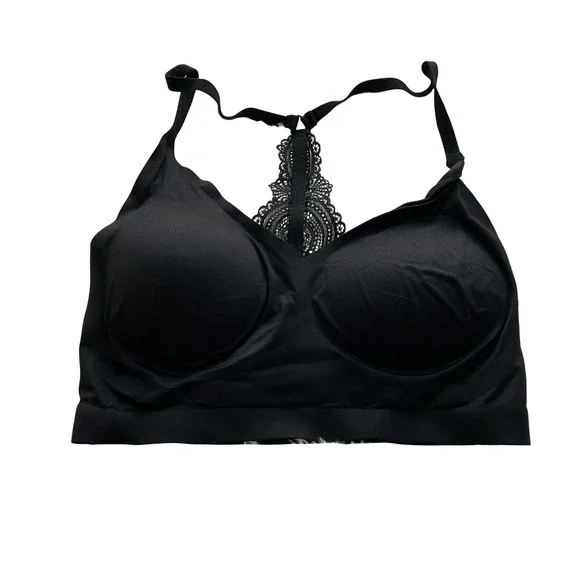 Soma Black Lace Detail Padded Bralette - Size Large