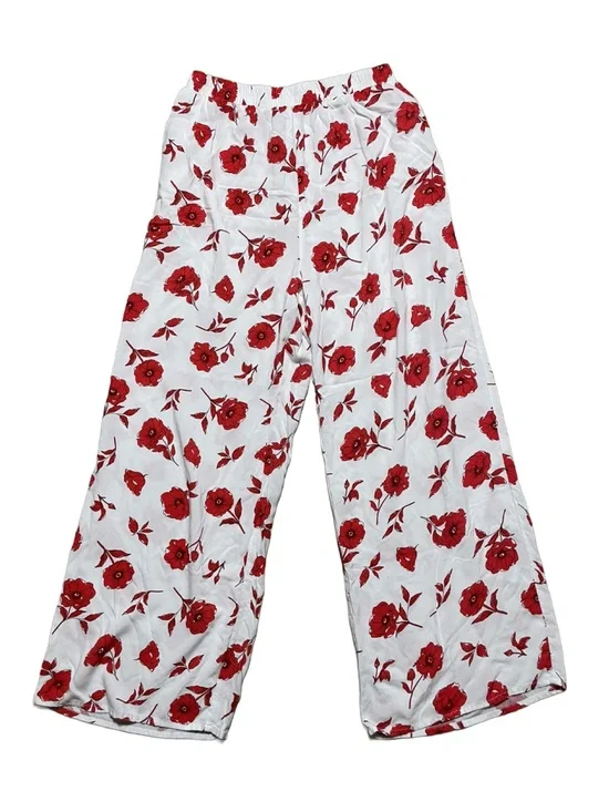 Japna Women’s Beautiful Red Floral Pajama Pants with Pockets - White Base - LG