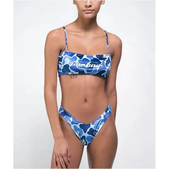 Ripndip Blue Camo‎ Lord Nermal Velvet Bikini Set Bandeau High Cut Women Small