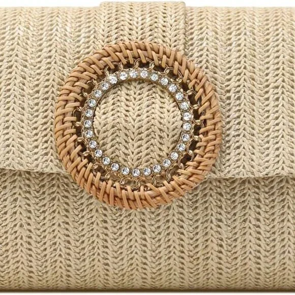 Women Straw Clutch Bag Eco-Friendly Woven Summer Evening Wedding Purse