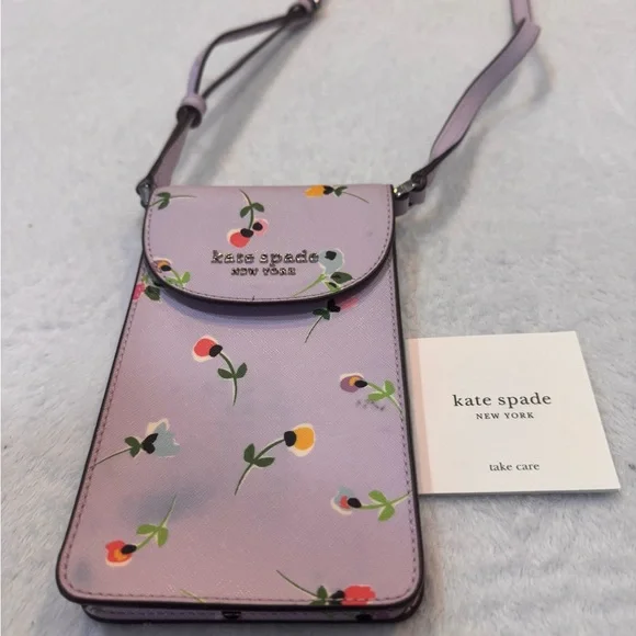 Kate Spade Flap Phone Crossbody Small Purse Purple Cameron Wildflower‎ Ditsy