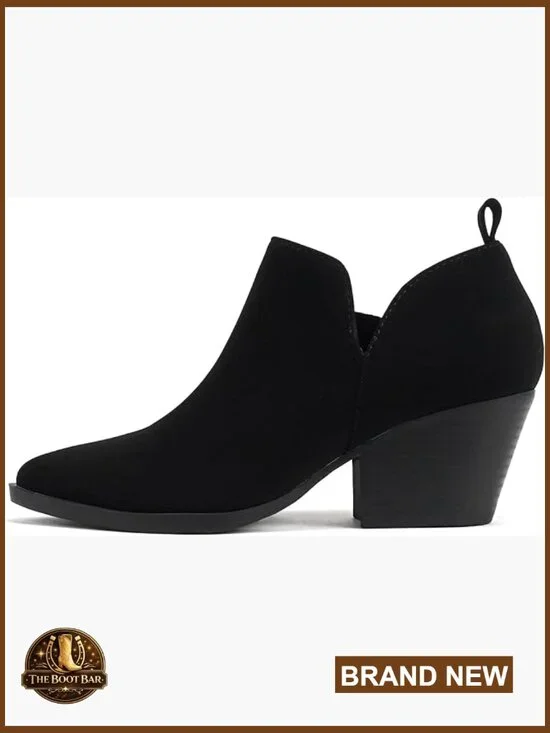 Pointed Toe V Cut Stacked Chunky Low Heel Ankle Boot Bootie Side Zipper