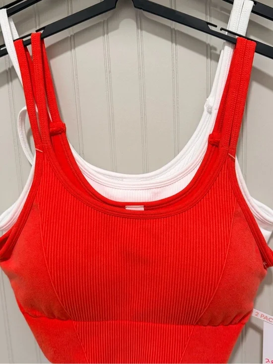 Yogalicious Red Ribbed Double-Strap Tank Bralette with White Liner