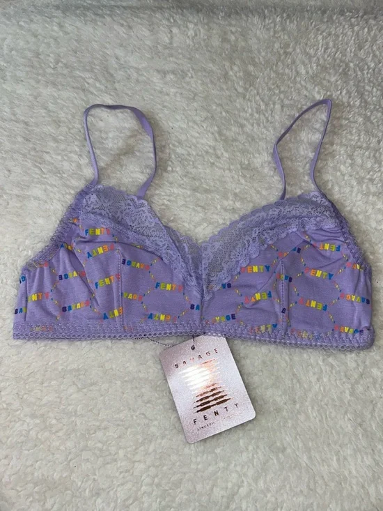 Savage X Fenty Lavender Rainbow Logo Bralette Small Lace Trim NWT