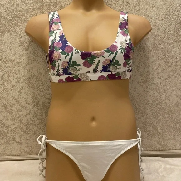 Dippin' Daisy's Floral Bikini Top with White Tie Bottoms