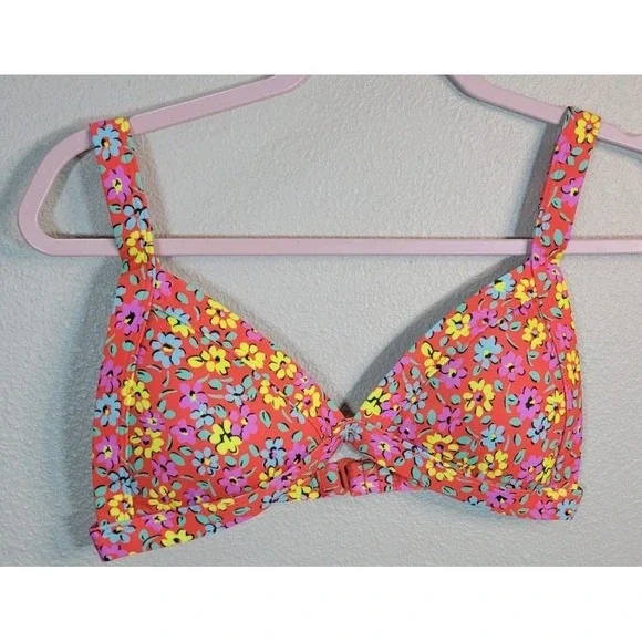 ONEONE Floral Bikini Top M Coral Multicolor Adjustable Ethical Swim Colombia‎