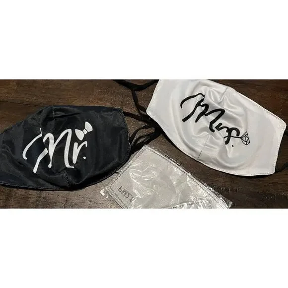 Mr Mrs Face Mask Covering Silk Bride Groom Couple Wedding Mr. Mrs. NEW w Filters