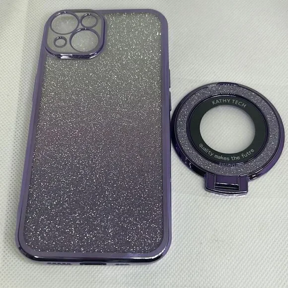Magnetic Gradient Glitter Ring Soft Phone Case For iPhone 14 Stand Mobile