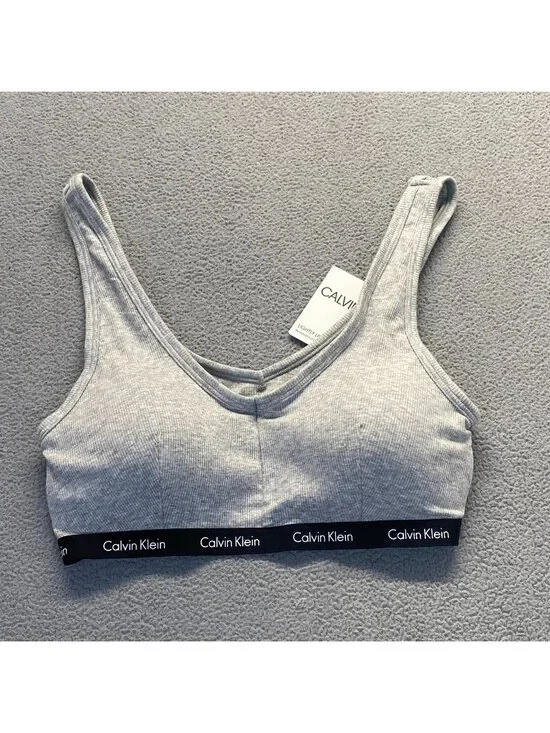 Calvin Klein Women`s Lightly Lined Ribbed Bralette  Size L Color  Grey