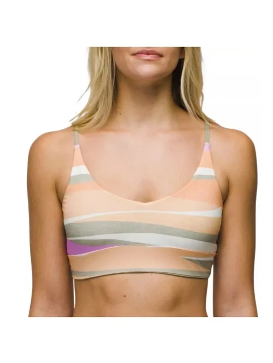 Prana women Bikini Top Medium Green Orange Willow Falls Reversible Top New