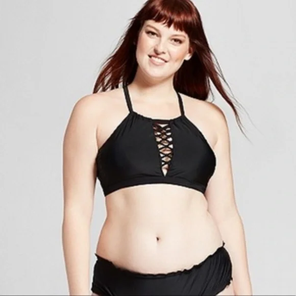 Xhilaration Macrame Detail High Neck Bikini Top