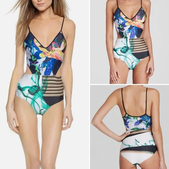 Clover Canyon Swim Liquid Jade Cutout One Piece Swimsuit Multicolor Size Small