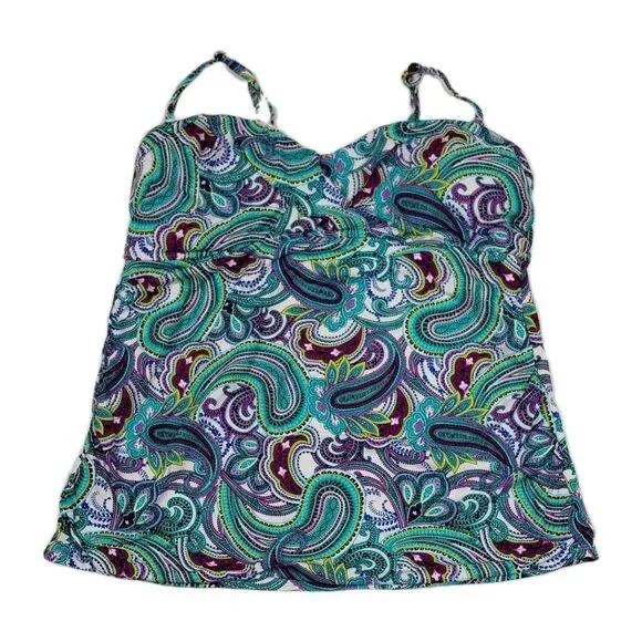 Anne Cole Collection 1 Piece Swimwear Tankini Blue Paisley Adjustable Strap 16