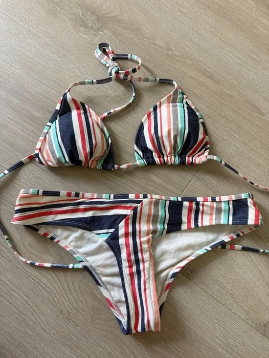 Sidon Stripped bikini swim suit navy white red teal peach and grey