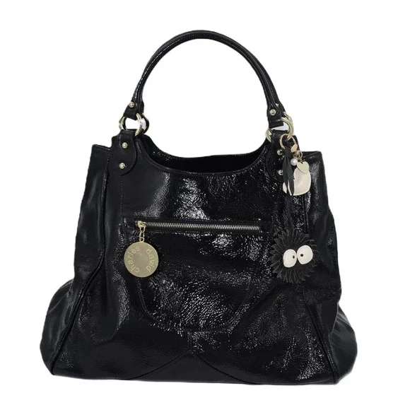 Charles David Hobo Bag Womens Large Black Patent Leather EUC Gold Hardware