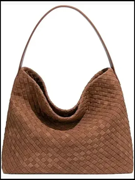 Woven Suede Tote Bag Slouchy Hobo Purse Vintage Satchel Work Travel Shoulder Bag