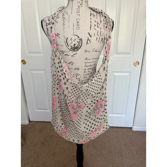 Free People Mixed Print Hobo Bag Stars Polka Dot Floral Pink Cream Slouchy Boho