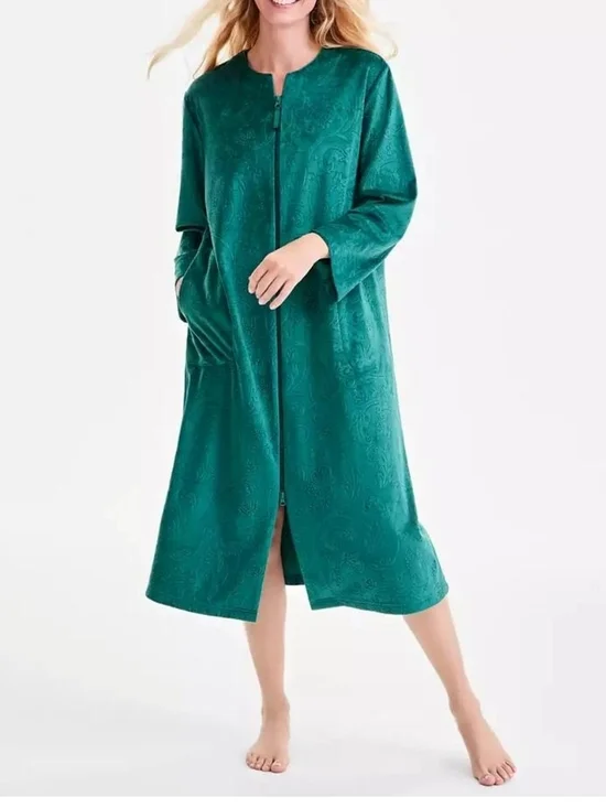 Charter Club Women's Embossed Velour Zip-Front Robe  Exclusive Size M
