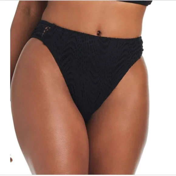 Bar Iii Women's Crochet High-Rise Side-Tab Bottoms Black Size XL 22219