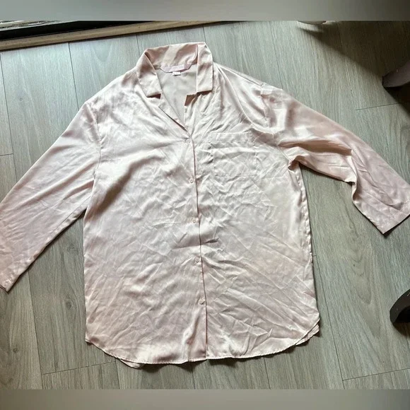 VICTORIAS SECRET SZ L SLEEP SHIRT BUTTON-UP‎ LONG-SLEEVE NIGHTGOWN PAJAMAS