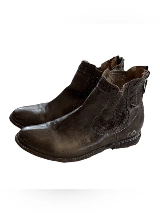 Bed Stu Baylene Teak Driftwood Leather Perforated Ankle Boots Size 7.5