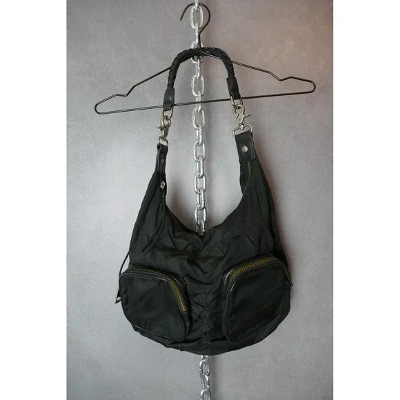 LAMB Gwen Stefani Black Nylon Hobo‎ Bag with Braided Handle
