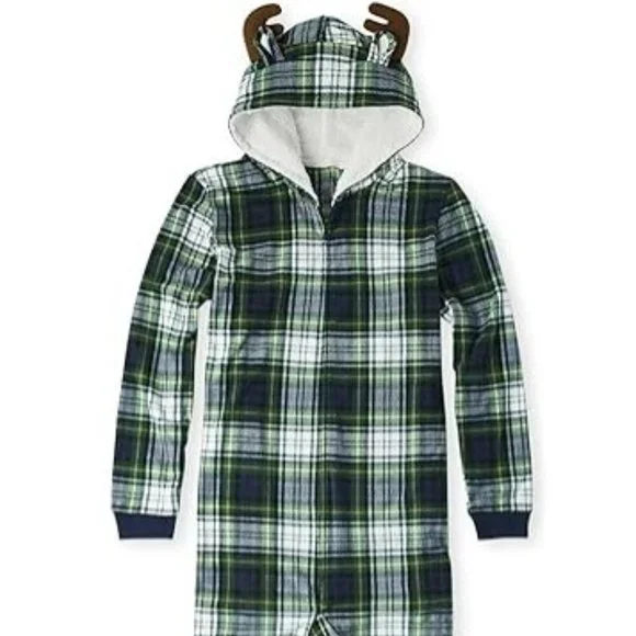 Children's Place Adult Buffalo Plaid Fleece One Piece Medium Pajama Set