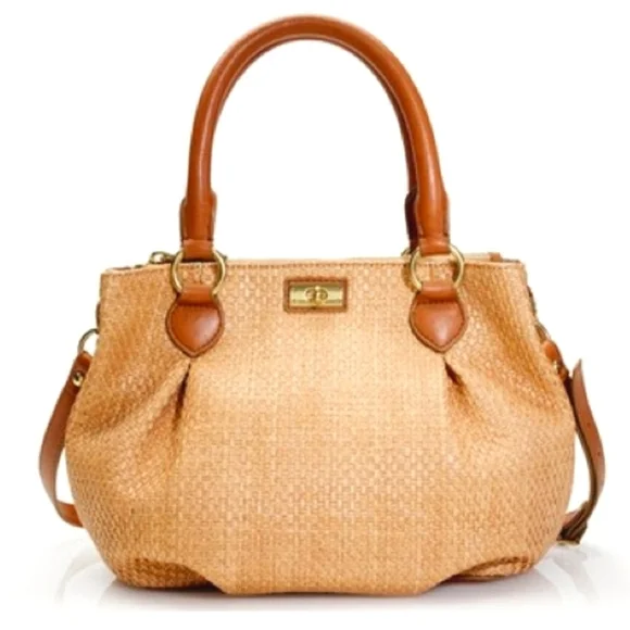 J. Crew Brompton Straw Tan Brown Leather Hobo Bag Y2K 2010