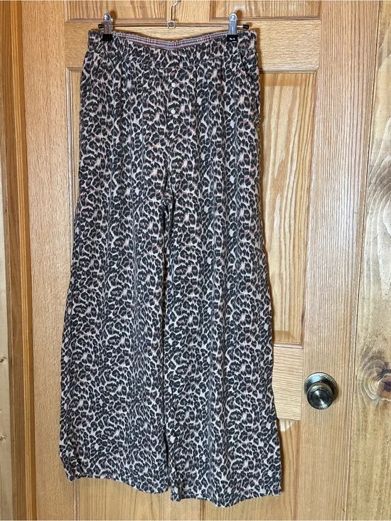 Aerie Womens Leopard Print Wide Leg Lounge Pants Brown size large