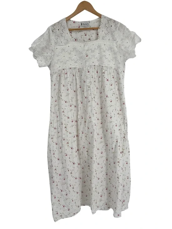 The 1 For U Cotton Poplin Nightgown Size XL Cottagecore Dainty Floral Lace