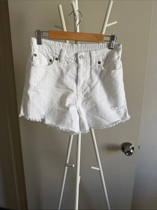 aerie White Distressed Denim Shorts