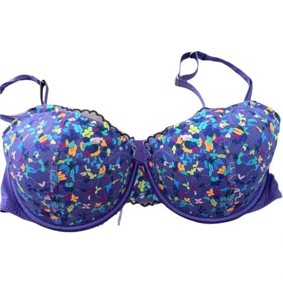 Savage X Fenty Steamy Floral Padded Balconette Bra 36DD Purple Royale Lace NWT