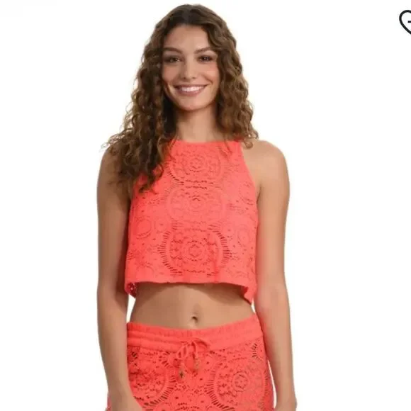 Sunshine 79 Chillin' Crochet High Neck Tank Top - Watermelon
